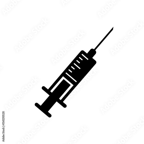 Illustration of a syringe with a needle for medical injection and vaccination purposes shown clearly