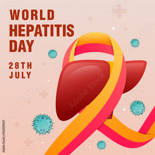 gradient world hepatitis day illustration design with ribbon bow