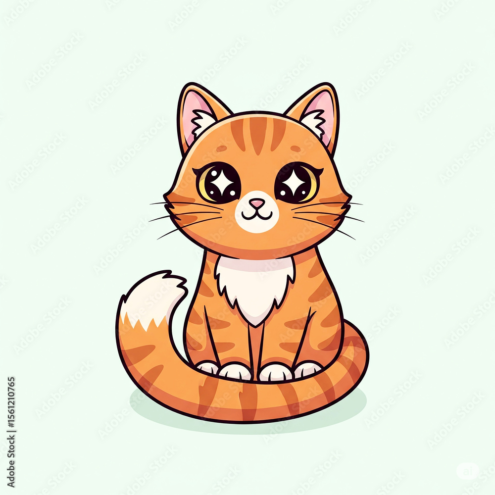 Obraz premium Minimalist Cute Cat Clipart, Flat Design Animal Art