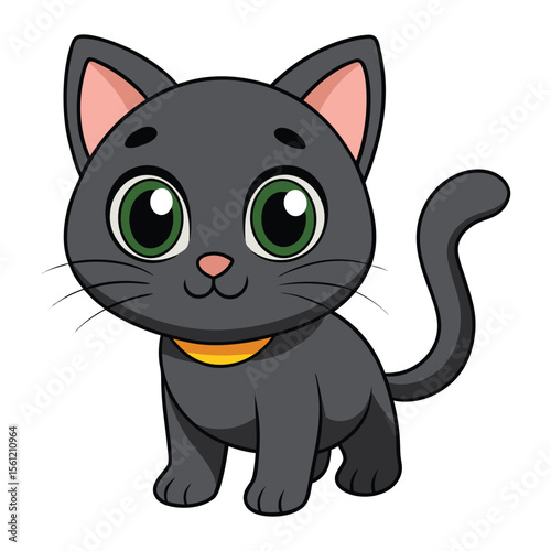 A cute, funny, domestic cartoon cat character illustration with a happy smile and a wagging tail