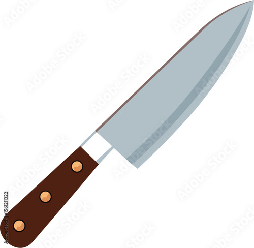 Sharp kitchen knife isolated on a clean white background for culinary designs
