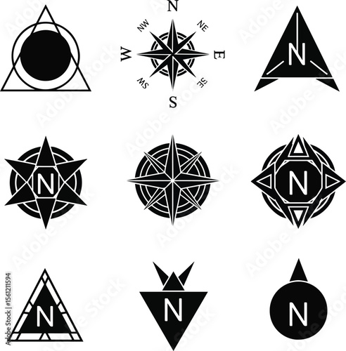Flat vector icons of mystical compass-style geometric shapes