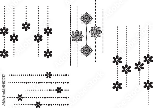 Elegant floral hanging decorations in black and white on a clean minimalist background