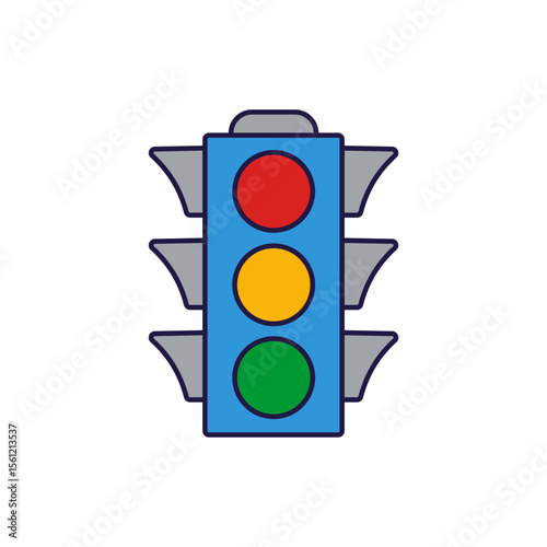 A colorful illustration of a vertical traffic light, displaying red, yellow, and green signals, symbolizing traffic control or go/stop indicators