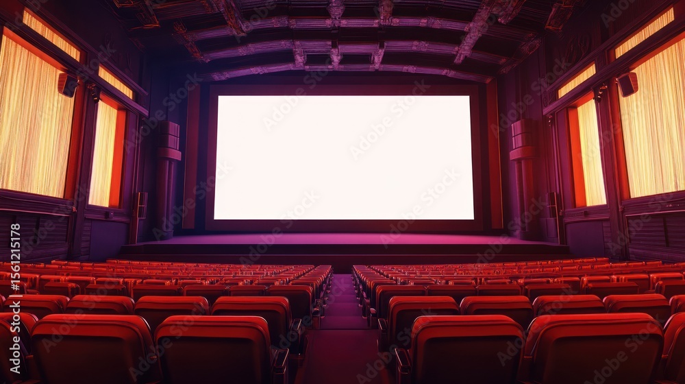 Fototapeta premium Grand theater interior with spacious red seating and a pristine blank screen