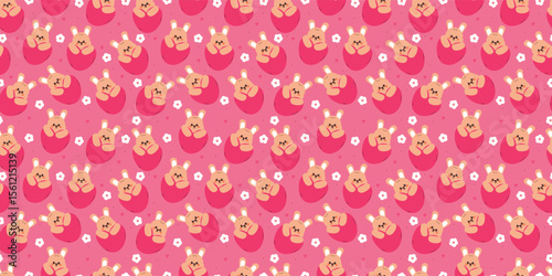 cute seamless pattern cartoon bunny with big pink heart balloon for desktop wallpaper and background