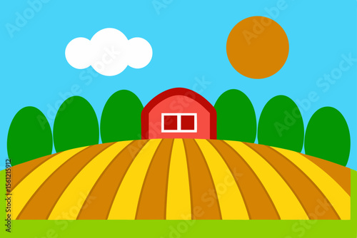 Farm Field Landscape Vector with Greenery and Sky