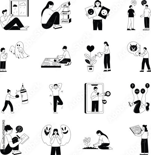 Pack of Stress Relief Filled Style Illustrations 
