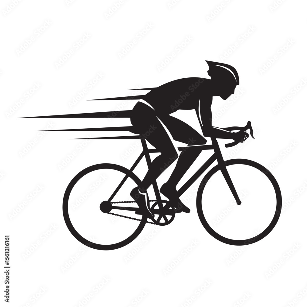 Fototapeta premium Silhouette of a cyclist racing on a road bike depicting speed and motion with arrows