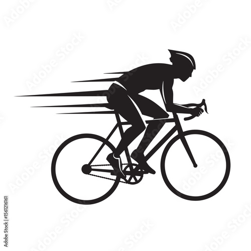 Silhouette of a cyclist racing on a road bike depicting speed and motion with arrows