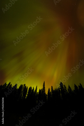 Spectacular displays of shimmering light from Aurora Borealis in the night sky. It was an amazing display of the Northern Lights