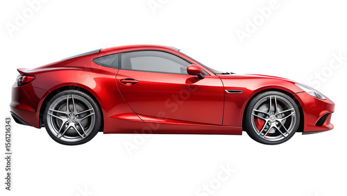 Red car isolated on transparent white background,
