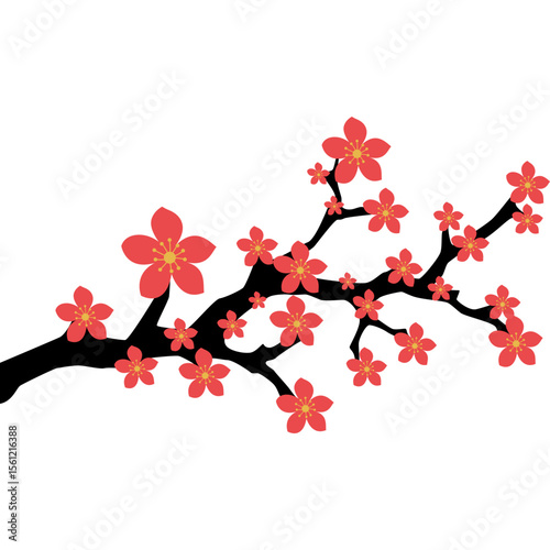 Branch with Chinese Flower Illustration