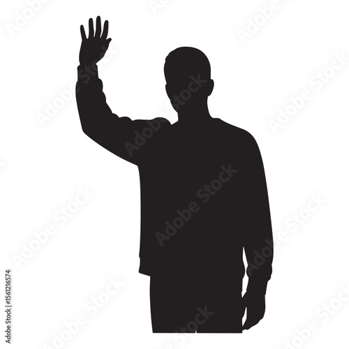 Silhouette of a man waving hand gesture isolated on white background greeting or farewell concept
