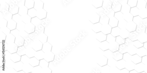 Hexagon background technology texture. Abstract hexagonal mesh cell Surface polygon pattern with glowing hexagon paper texture and futuristic business. Abstract honeycomb mosaic white background.	