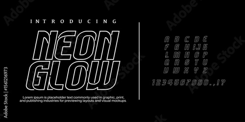 Font Neon Glow. Typeface design featuring the letters of the alphabet from A to Z. Neon line isolated on a black background Decorative Line Art Font vector illustration. Futuristic simple 