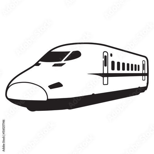 Sleek black and white vector illustration of a high speed bullet train on white background