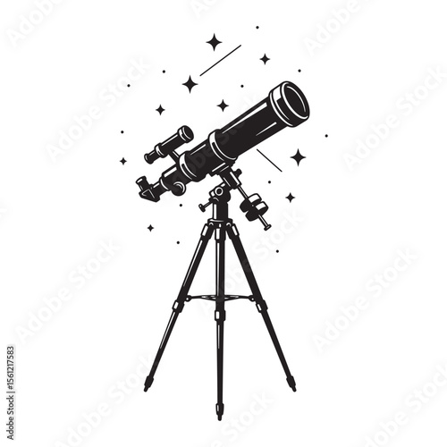 Vector illustration of a classic telescope observing stars and celestial objects in the night sky