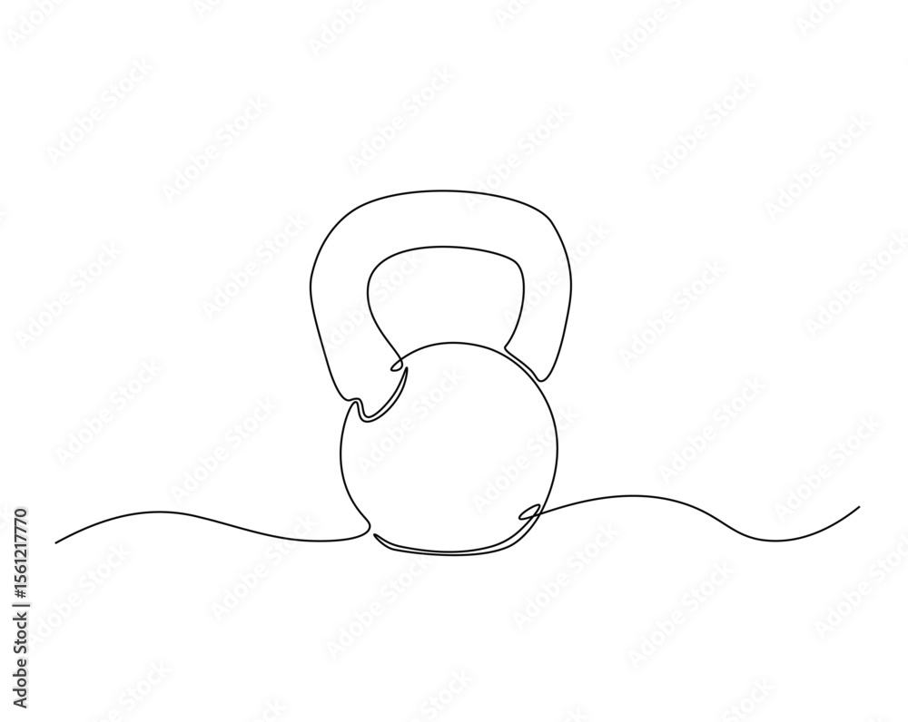 Obraz premium kettlebell gym equipment outline drawing illustration. one continuous line drawing of kettlebell.