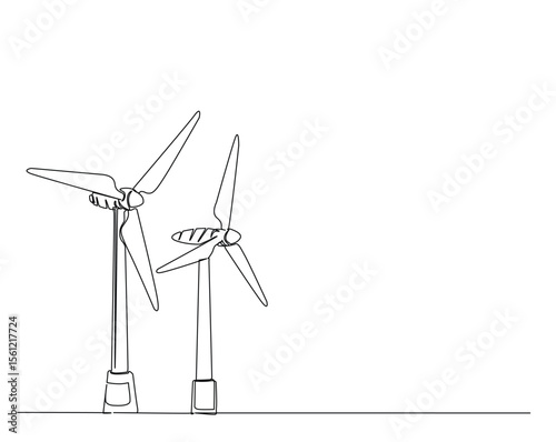 wind turbines power energy outline drawing illustration. one continuous line drawing of wind turbine power.