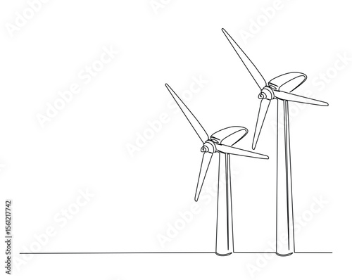 wind turbines power energy outline drawing illustration. one continuous line drawing of wind turbine power.