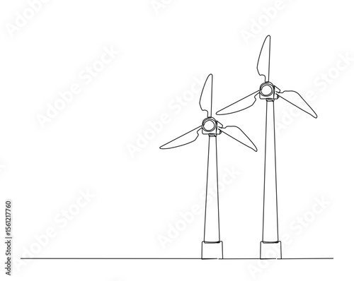 wind turbines power energy outline drawing illustration. one continuous line drawing of wind turbine power.