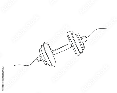 Dumbbell gym equipment outline drawing illustration. one continuous line drawing of barbel or dumbbell.