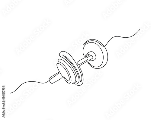 Dumbbell gym equipment outline drawing illustration. one continuous line drawing of barbel or dumbbell.