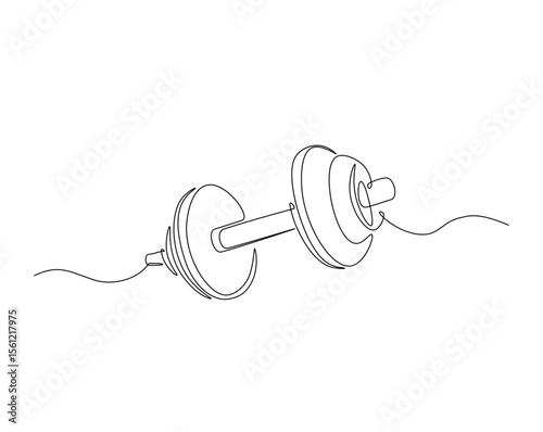 Dumbbell gym equipment outline drawing illustration. one continuous line drawing of barbel or dumbbell.