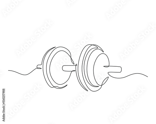 Dumbbell gym equipment outline drawing illustration. one continuous line drawing of barbel or dumbbell.