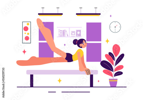 Rhythmic Gymnastics Illustration Featuring Professional Athletes Performing Artistic Acrobatic Moves, Showcasing Strength and Flexibility at Home