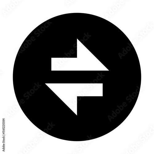 Two horizontal arrows pointing in opposite directions inside a black circle shape icon design