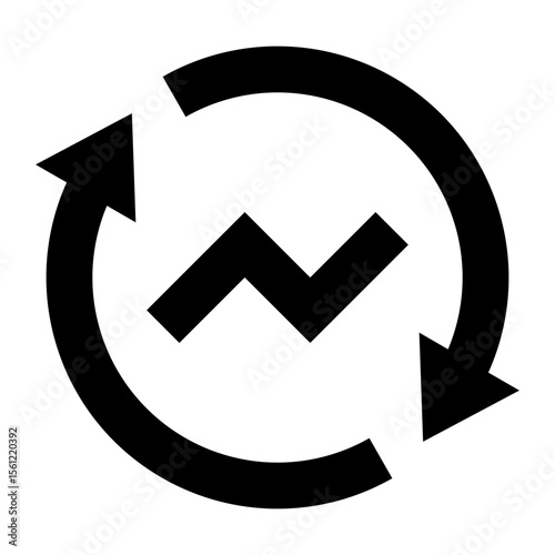 Black circular arrow with a zigzag line inside showing a continuous process or a cycle of action and reaction