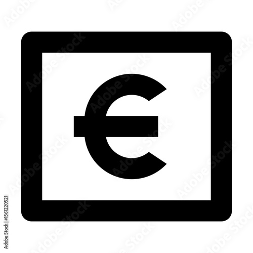 Illustration of a black euro symbol enclosed within a rectangular border on a white background view