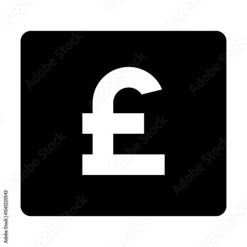 White pound sterling symbol on a black rounded square representing finance and currency in a simple design