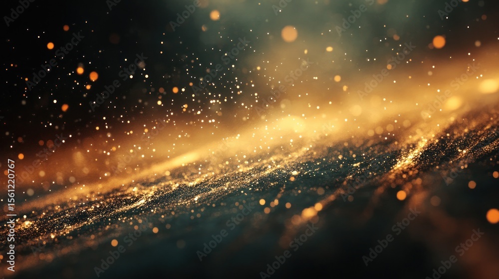 Naklejka premium Golden particles swirling in a dark space.