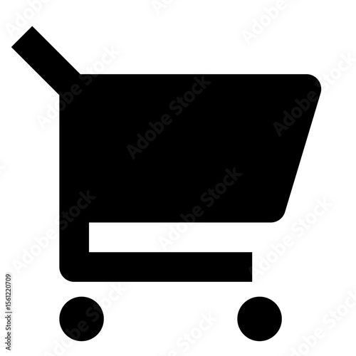 Illustration of a simple black shopping cart with handle and two wheels on a white background view