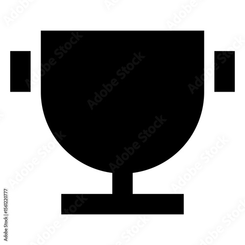 Silhouette of a classic trophy cup with rectangular handles and a sturdy base in solid black color