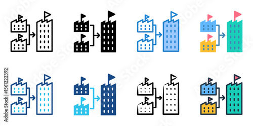 Merger and acquisition icon set multiple style collection 
