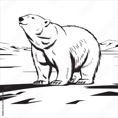 Roaring Polar Bear Sitting Black And White Silhouette Vector