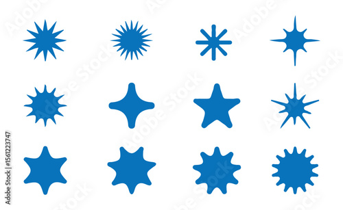 Blue Sparkle Icons set. Twinkle stars collection. Retro futuristic bright vector icons collection. Glowing light effect, twinkle templates stars and bursts, Vector eps 10