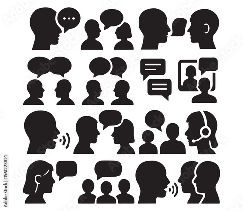 Clean Speaking & Communication Silhouettes. Dialogue, Conference, Chat Icons and more.