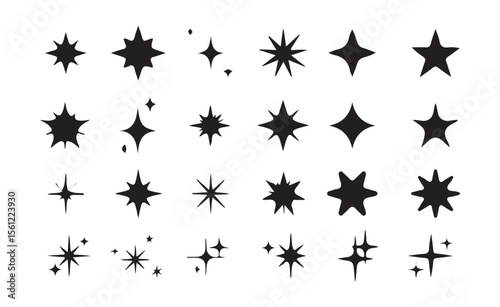 Sparkle vector icons. Collection of different vector sparkling stars icon, decorative twinkle and bursts form. Vector Illustration