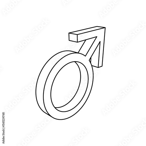 The outline of a large mars symbol is made with black lines. 3D view of the object in perspective. Vector illustration on white background
