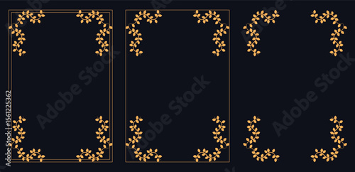 Corner frame, Set of vintage frames, Design elements set, Ornament elements, vintage gold frame floral designs