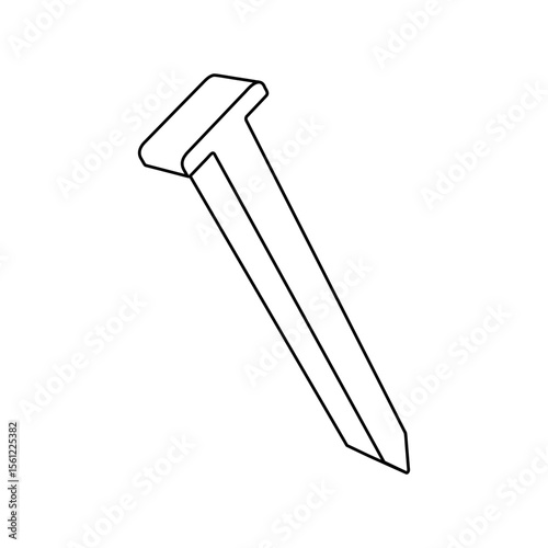 The outline of a large metal nail symbol is made with black lines. 3D view of the object in perspective. Vector illustration on white background