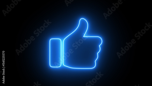 Blue neon like icon. Glowing Thumbs. Outline Like Icon. hand gesture like.