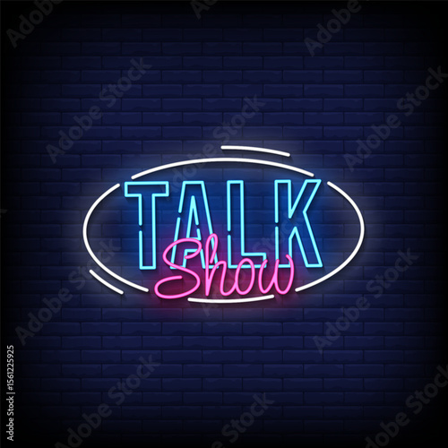 talk show neon sign with brick wall background vector