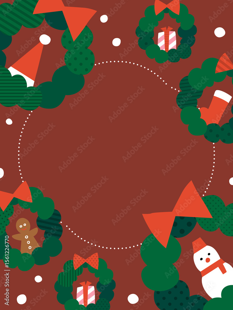 Fototapeta premium クリスマスリースのフレーム・背景素材（縦向き）