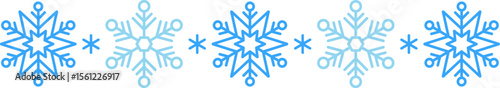 Winter snow icon divider Symbol blue snowflakes on a white background. Festive Christmas banner, New Year card. frosty of with whether and happy holidays. Vector illustration